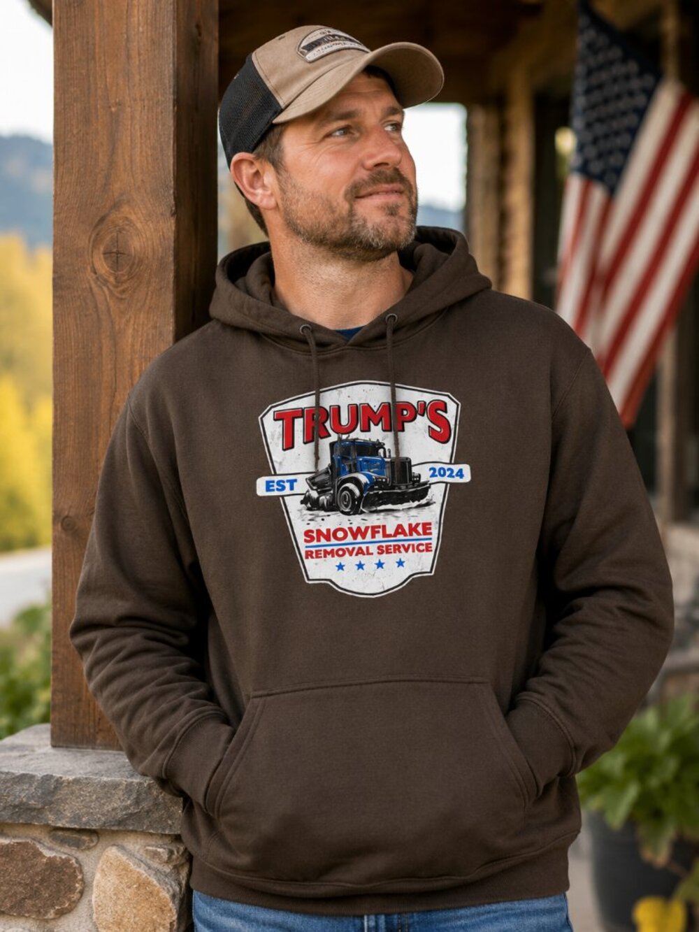 Trump Snowflake Removal Service Funny Political Hoodie Gildan Brown M